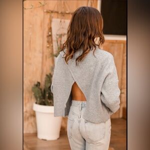 Lulus Pretty Cute Heather Grey Mock Neck Backless Sweater